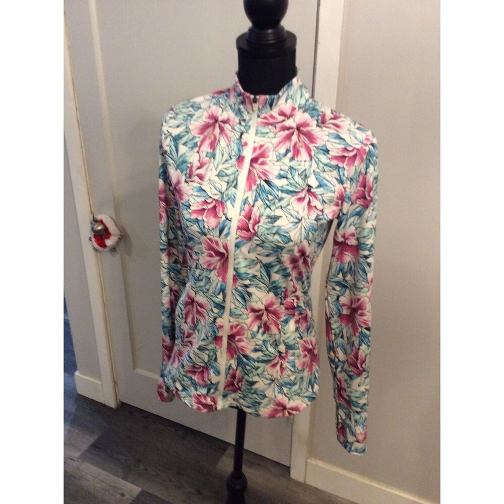 Tommy Bahama Golf Tennis Floral Full Zip Up jacket Stretch Small S
